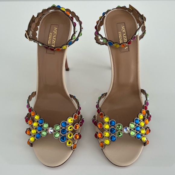 AQUAZZURA RAINBOW TEQUILA CRYSTAL SANDALS SIZE IT 37.5 / US 37.5 - Picture 4 of 17
